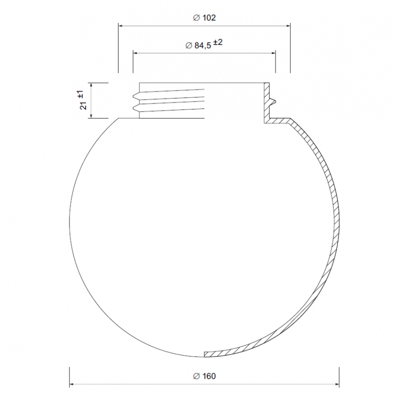 Náhradné tienidlo guľa so závitom priemer 16cm, montážny otvor: 8,45cm lesklá biela