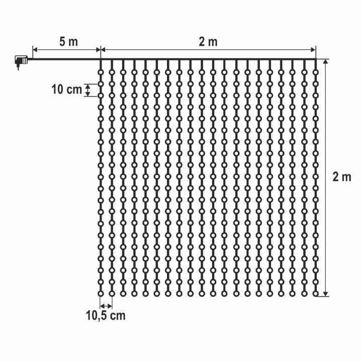 Vonkajší svetelný záves 400ks DOT LED teplá biela 2x2m, 8 režimov svietenia + časovač