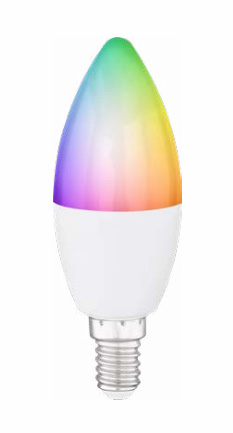 SMART sviečková LED žiarovka RGB+biela E14/5W=40W s diaľkovým ovládačom