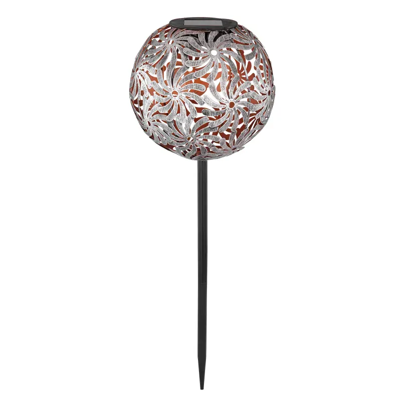 Solárne led svietidlo kovová strieborná guľa s dierovaním 1xLED/0,06W/3V/3000K IP44, výška: 54cm