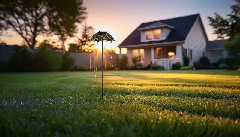 Solárne zapichávacie led svietidlo DÁŽDNIK mat.čierna+medená 60xLED 3V/3000K IP44, výška: 65cm