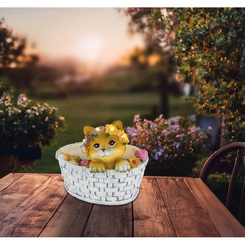 Solárne led svietidlo mačka v košíku s kvetmi 8xLED/0,08W teplá biela IP44