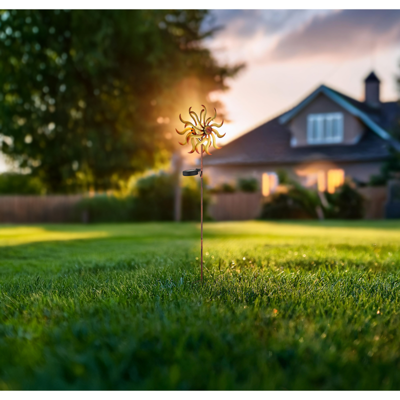 Solárne zapichávacie led svietidlo veterné koleso zlatá patina LED 3,2V/3000K IP44, výška: 92cm