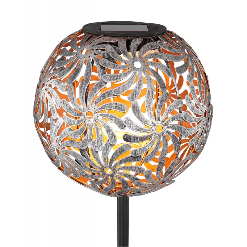 Solárne led svietidlo kovová strieborná guľa s dierovaním 1xLED/0,06W/3V/3000K IP44, výška: 54cm