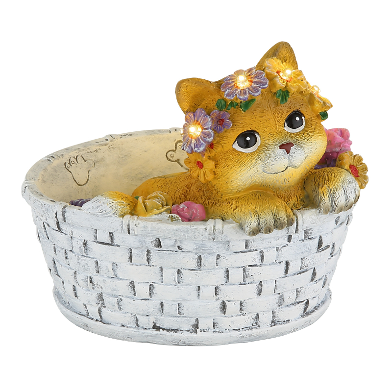 Solárne led svietidlo mačka v košíku s kvetmi 8xLED/0,08W teplá biela IP44