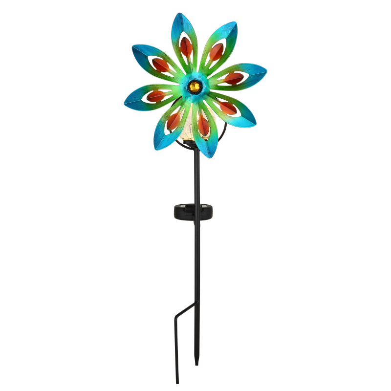 Solárne zapichávacie led svietidlo veterné koleso farebný KVET LED 0,024W 3V/3000K IP44, výška: 50cm