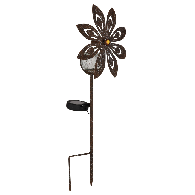 Solárne zapichávacie led svietidlo veterné koleso imitácia hrdze KVET LED 0,024W 3V/3000K IP44, výška: 50cm