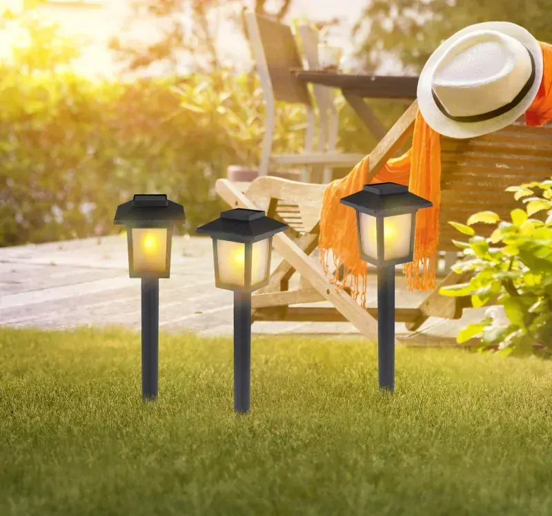 Solárne čierne led svietidlo 10xLED žltá s efektom ohňa/0,1W/3V IP44, výška: 36,8cm, set 3ks