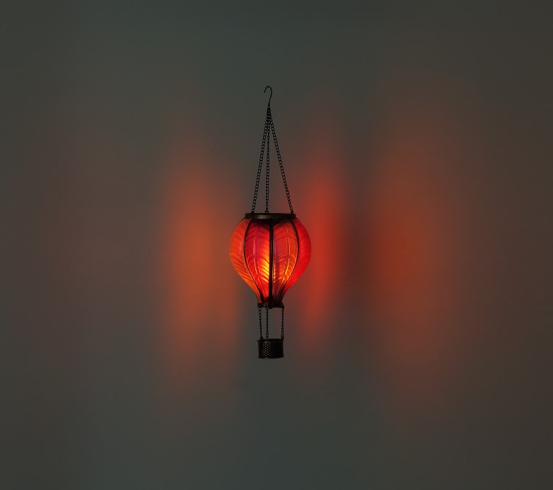 Solárne svietidlo teplovzdušný balón ružový na zavesenie s efektom ohňa 20xLED/3V/1600K IP44