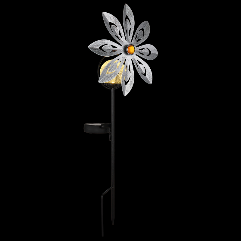 Solárne zapichávacie led svietidlo veterné koleso strieborný KVET LED 0,024W 3V/3000K IP44, výška: 50cm