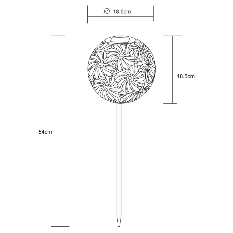 Solárne led svietidlo kovová strieborná guľa s dierovaním 1xLED/0,06W/3V/3000K IP44, výška: 54cm