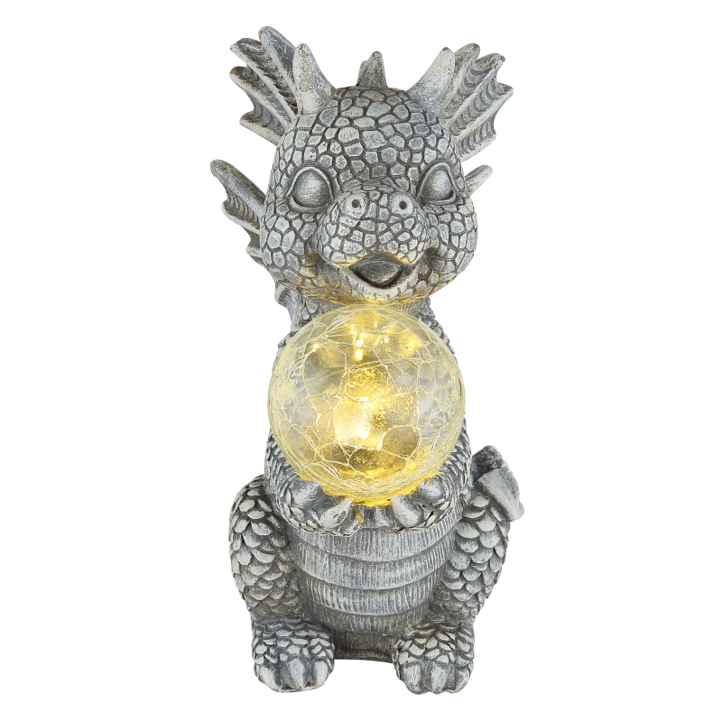 Solárne svietidlo sivý dráčik so sklenenou guľou 1xLED/teplá biela IP44, výška: 27,5cm