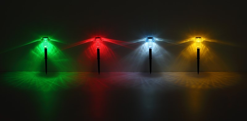 Solárne led svietidlá farebné LED 0,05W/3V IP44, výška: 13,7cm, set 4ks