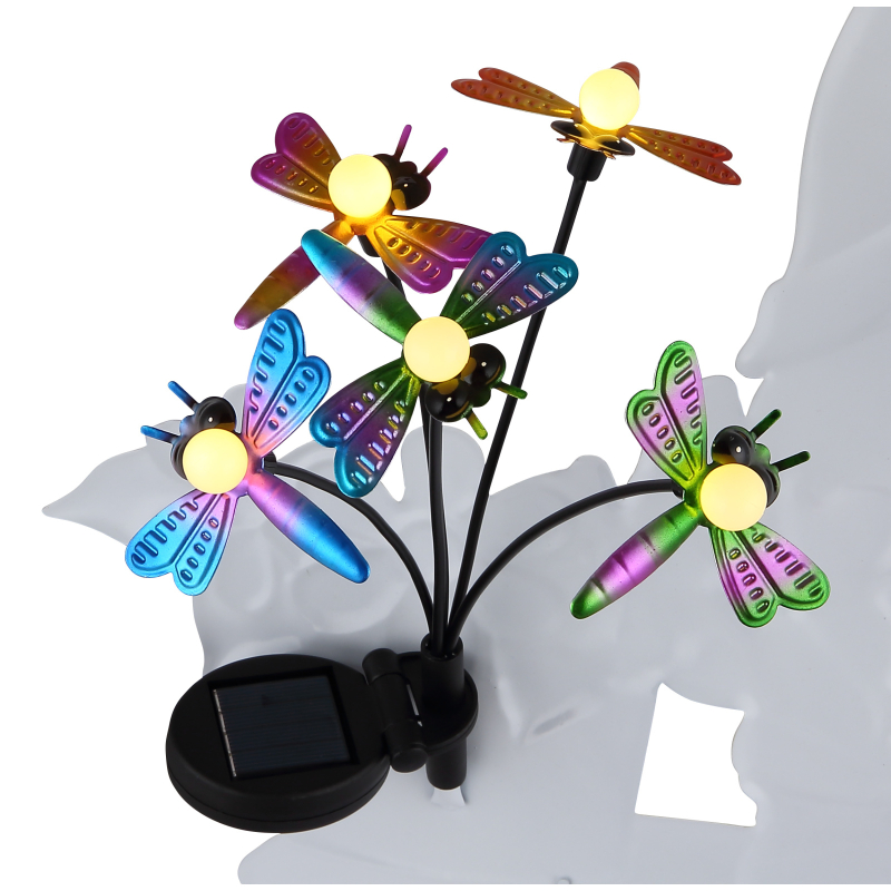 Solárne zapichávacie led svietidlo trpaslík s kvetmi a motýľmi 5xLED,0,06W,3V 3000K, výška: 47,5cm