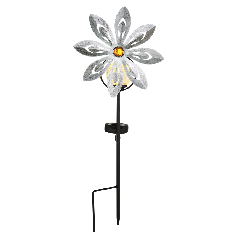 Solárne zapichávacie led svietidlo veterné koleso strieborný KVET LED 0,024W 3V/3000K IP44, výška: 50cm