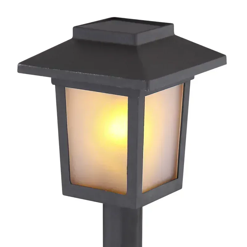 Solárne čierne led svietidlo 10xLED žltá s efektom ohňa/0,1W/3V IP44, výška: 36,8cm, set 3ks