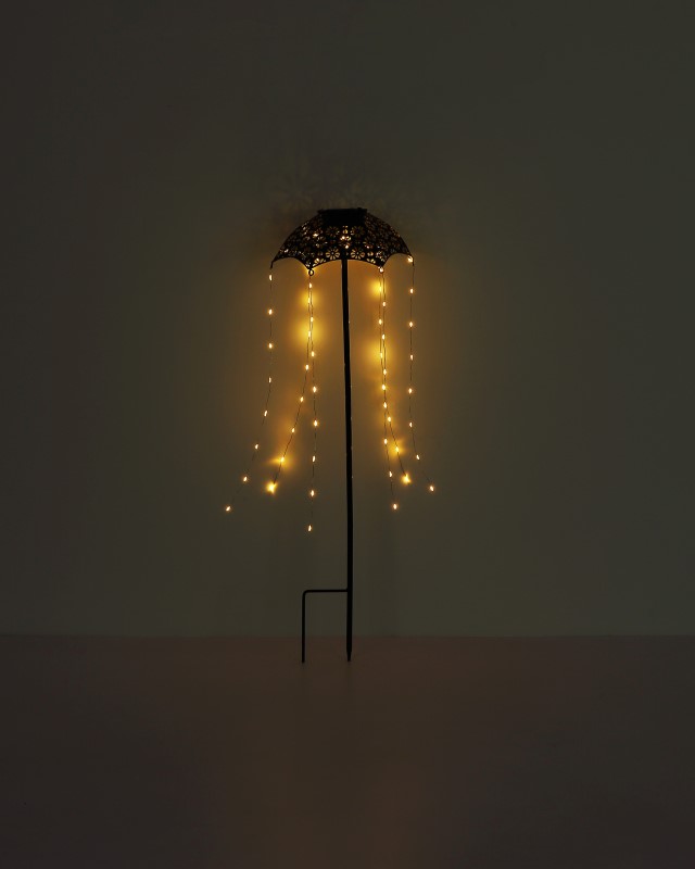 Solárne zapichávacie led svietidlo DÁŽDNIK mat.čierna+medená 60xLED 3V/3000K IP44, výška: 65cm