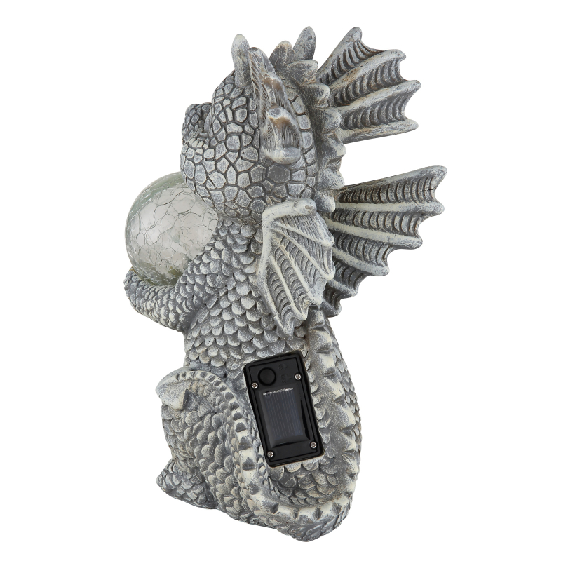 Solárne svietidlo sivý dráčik so sklenenou guľou 1xLED/teplá biela IP44, výška: 27,5cm