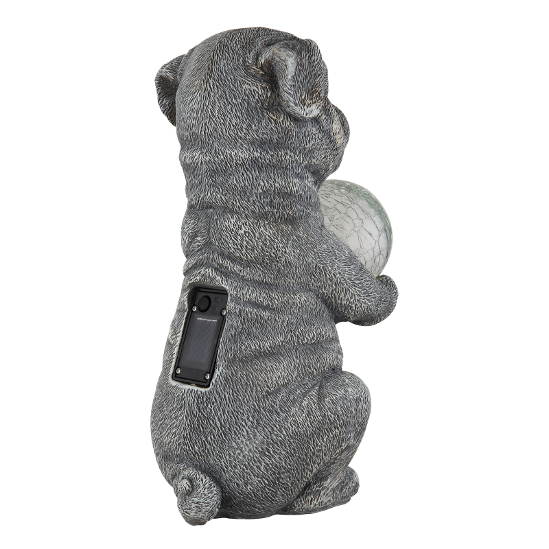 Solárne svietidlo sivý pes so sklenenou guľou 1xLED/teplá biela IP44, výška: 29cm