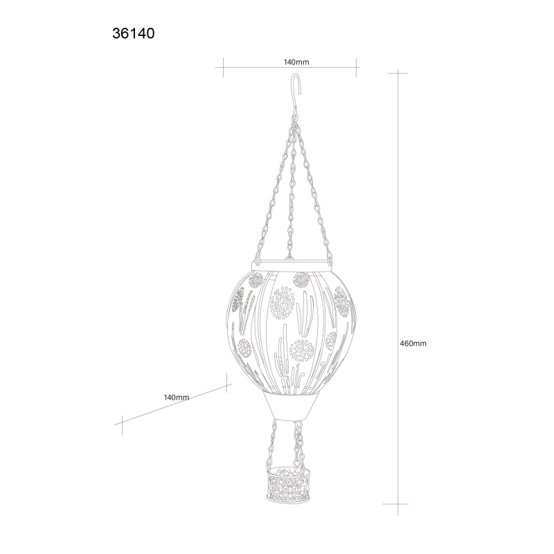 Solárne svietidlo teplovzdušný balón medený na zavesenie s efektom ohňa 12xLED/3V/1800K IP44