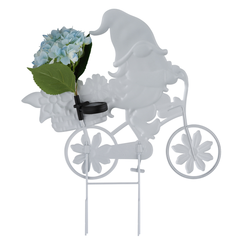 Solárne zapichávacie led svietidlo trpaslík na bicykli s kvetmi 20xLED,0,06W,3V 3000K, výška: 44cm