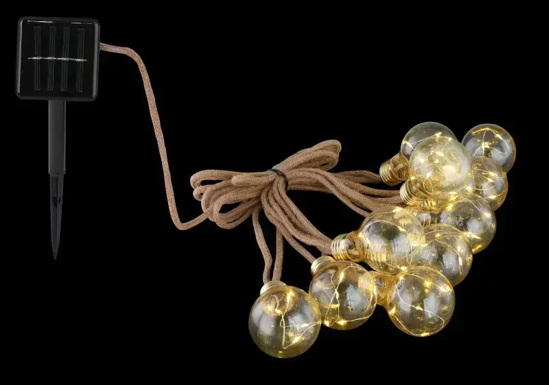 Solárna reťaz jantárové žiarovky 10ks 50LED/0,06W/3,2V/3200K IP44, 5,7m