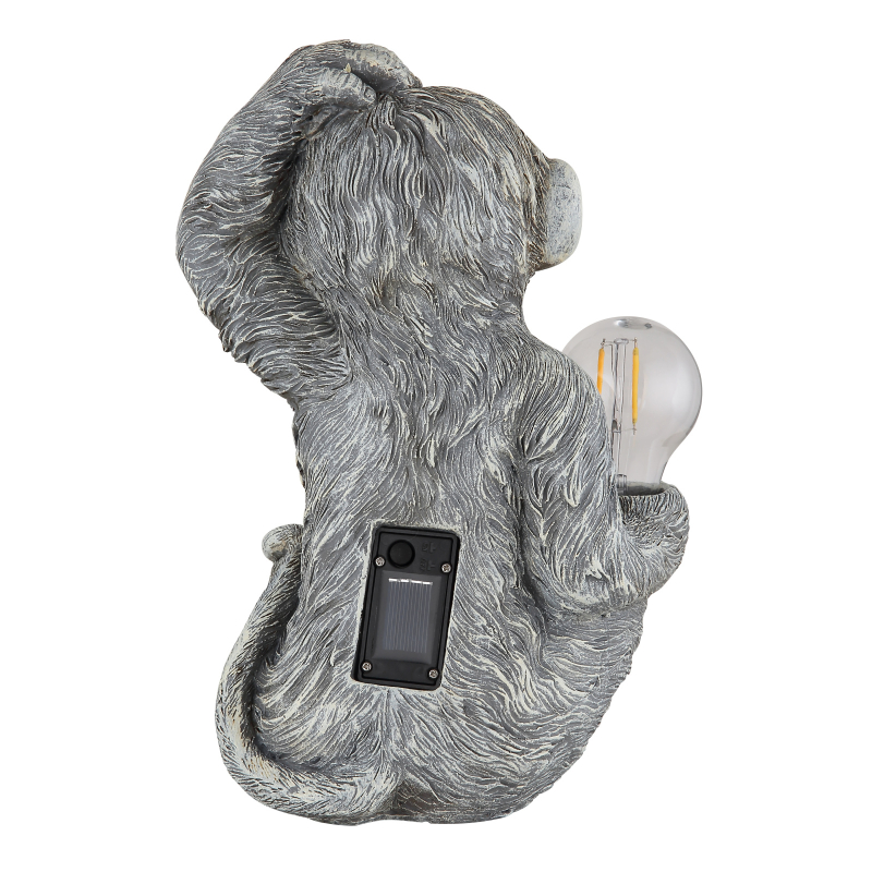 Solárne svietidlo sivá opica so žiarovkou teplá biela LED IP44, výška: 27,5cm