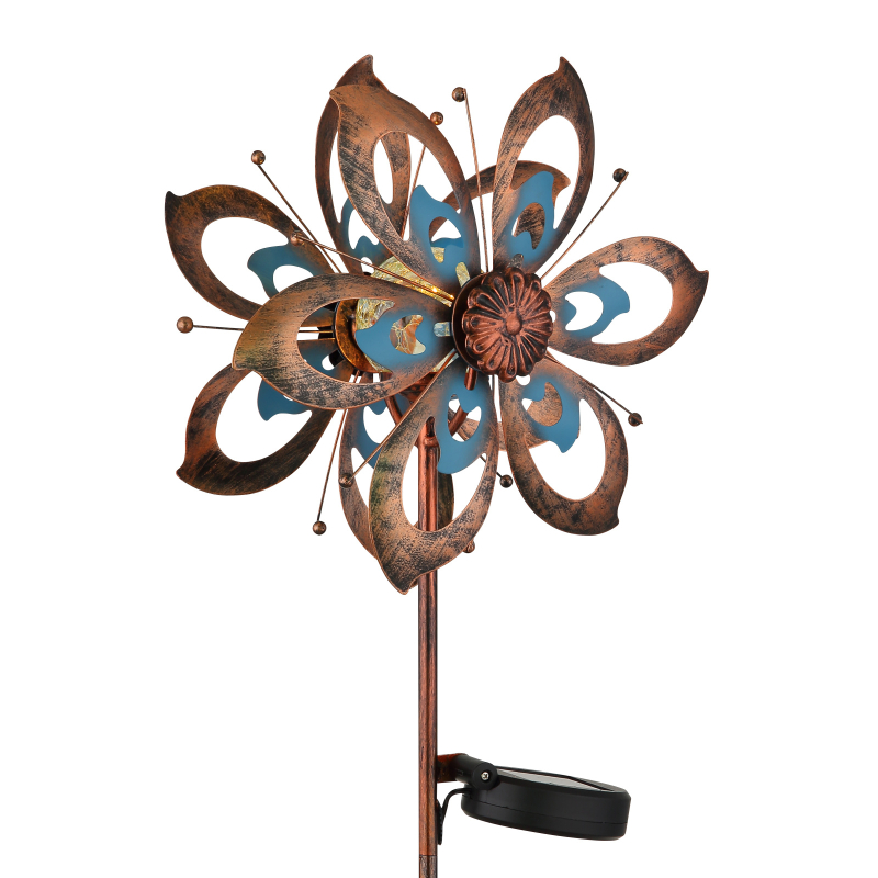 Solárne zapichávacie led svietidlo veterné koleso zlatá patina +modrá LED 3,2V/3000K IP44, výška: 92cm