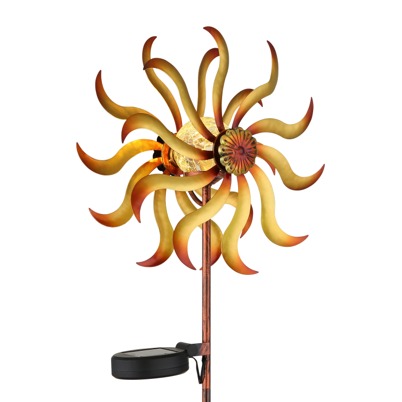 Solárne zapichávacie led svietidlo veterné koleso zlatá patina LED 3,2V/3000K IP44, výška: 92cm