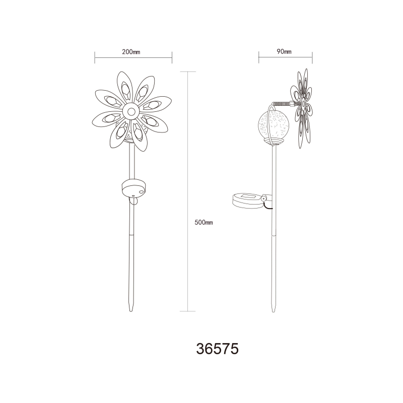 Solárne zapichávacie led svietidlo veterné koleso farebný KVET LED 0,024W 3V/3000K IP44, výška: 50cm