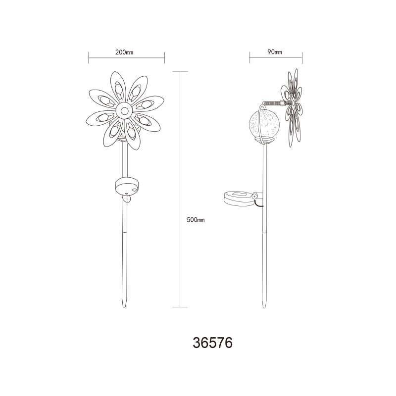 Solárne zapichávacie led svietidlo veterné koleso imitácia hrdze KVET LED 0,024W 3V/3000K IP44, výška: 50cm