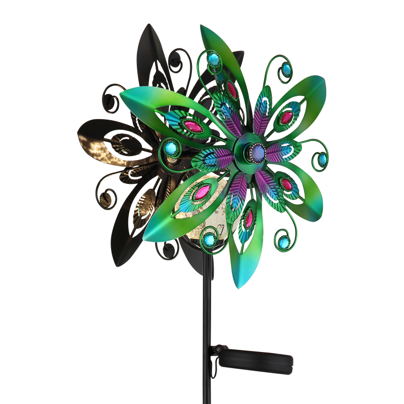 Solárne zapichávacie led svietidlo veterné koleso mat.čierna +viacfarebná LED 3V/3000K IP44, výška: 124cm