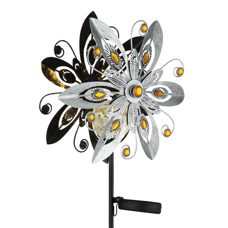 Solárne zapichávacie led svietidlo veterné koleso strieborno-sivé LED 3V/3000K IP44, výška: 124cm