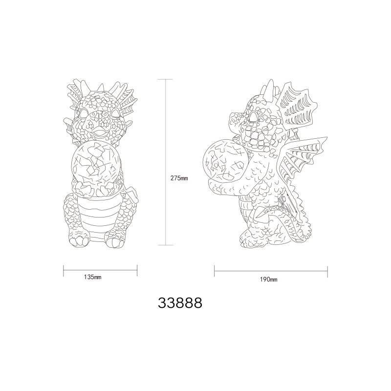 Solárne svietidlo sivý dráčik so sklenenou guľou 1xLED/teplá biela IP44, výška: 27,5cm