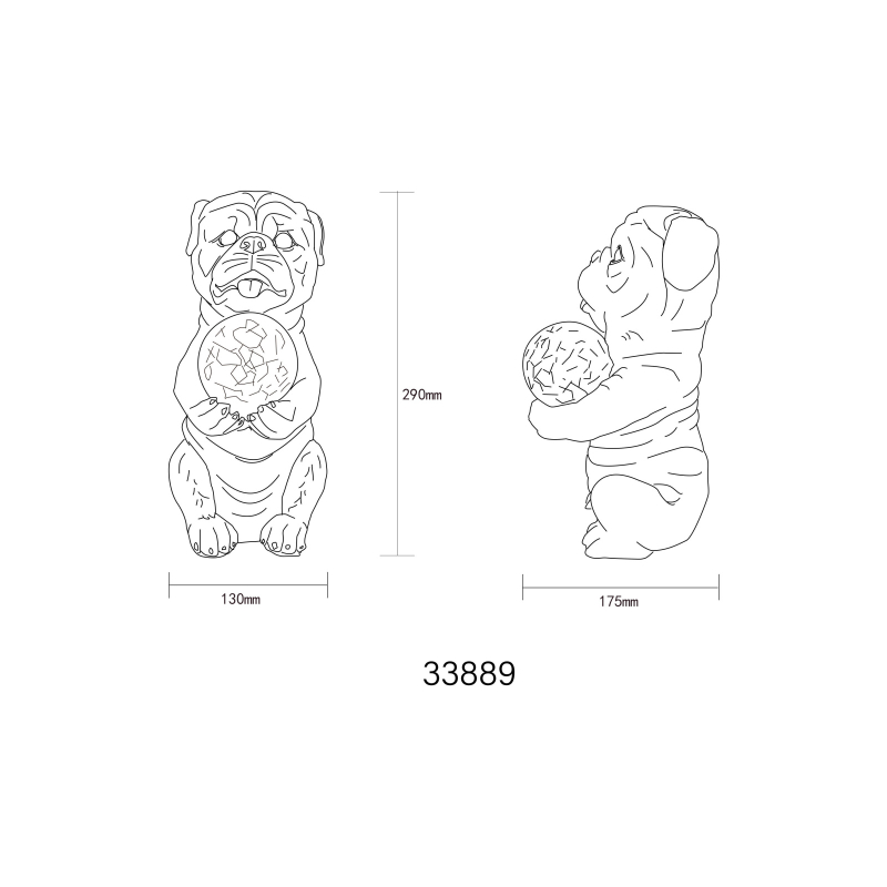 Solárne svietidlo sivý pes so sklenenou guľou 1xLED/teplá biela IP44, výška: 29cm