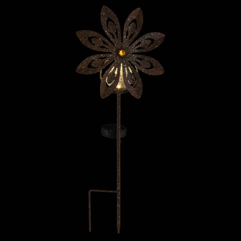 Solárne zapichávacie led svietidlo veterné koleso imitácia hrdze KVET LED 0,024W 3V/3000K IP44, výška: 50cm
