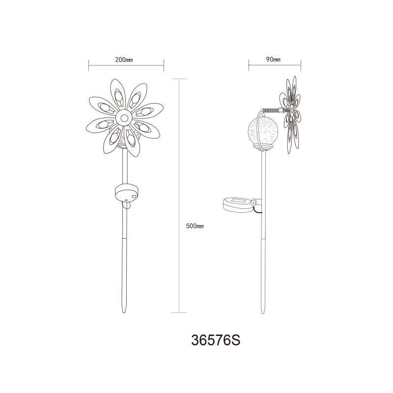 Solárne zapichávacie led svietidlo veterné koleso strieborný KVET LED 0,024W 3V/3000K IP44, výška: 50cm