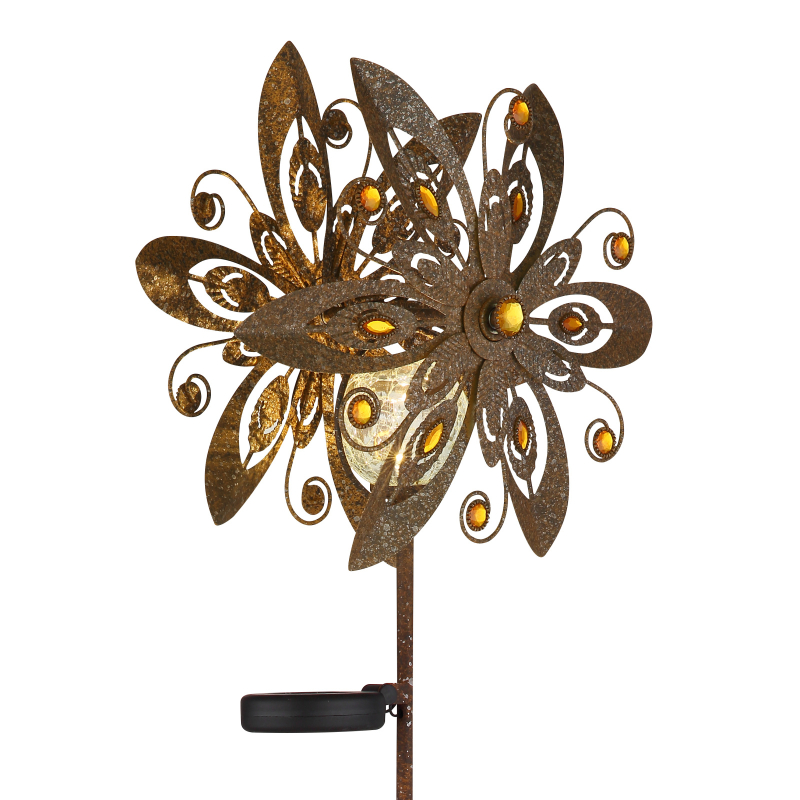 Solárne zapichávacie led svietidlo veterné koleso imitácia hrdze LED 3V/3000K IP44, výška: 124cm