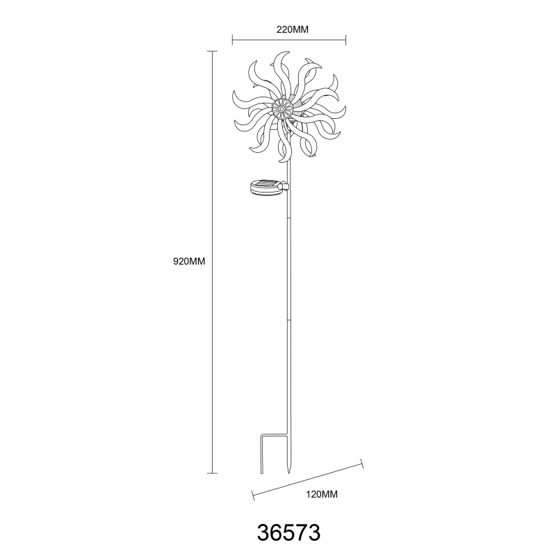 Solárne zapichávacie led svietidlo veterné koleso zlatá patina LED 3,2V/3000K IP44, výška: 92cm