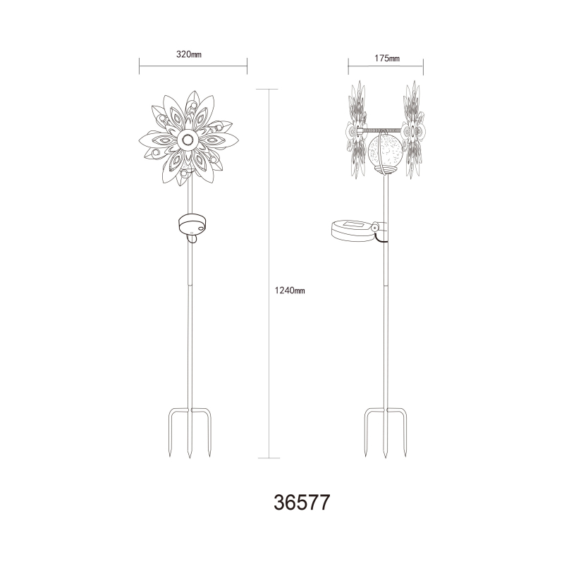 Solárne zapichávacie led svietidlo veterné koleso mat.čierna +viacfarebná LED 3V/3000K IP44, výška: 124cm
