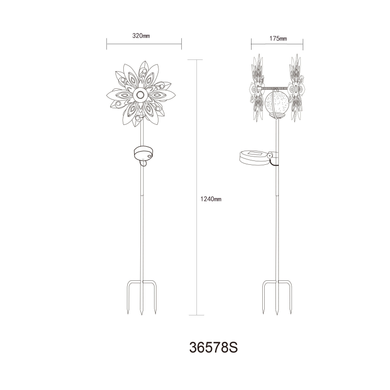 Solárne zapichávacie led svietidlo veterné koleso strieborno-sivé LED 3V/3000K IP44, výška: 124cm