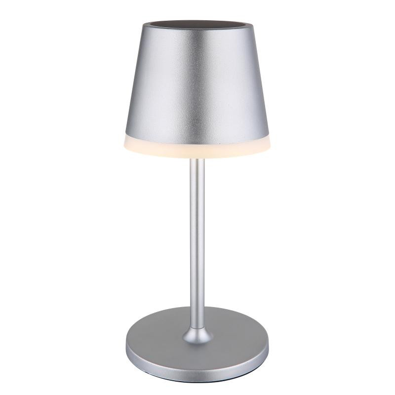 Solárne stolové led svietidlo strieborná metalíza 10xLED 0,06W/3V/3000K, IP44