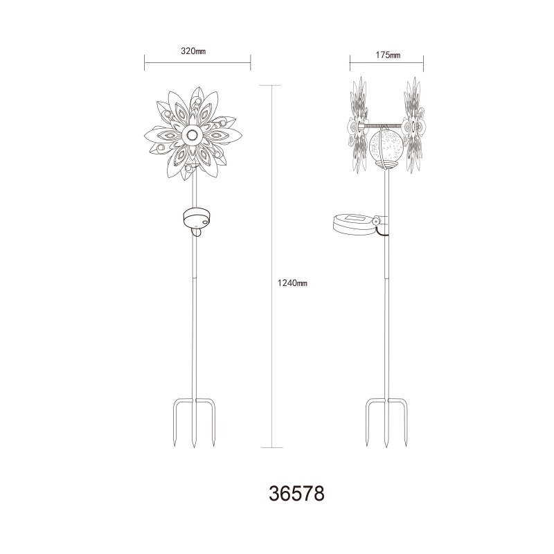 Solárne zapichávacie led svietidlo veterné koleso imitácia hrdze LED 3V/3000K IP44, výška: 124cm