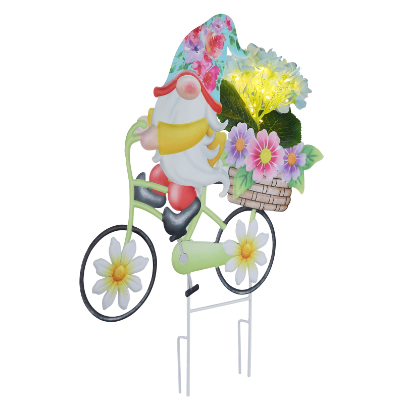 Solárne zapichávacie led svietidlo trpaslík na bicykli s kvetmi 20xLED,0,06W,3V 3000K, výška: 44cm