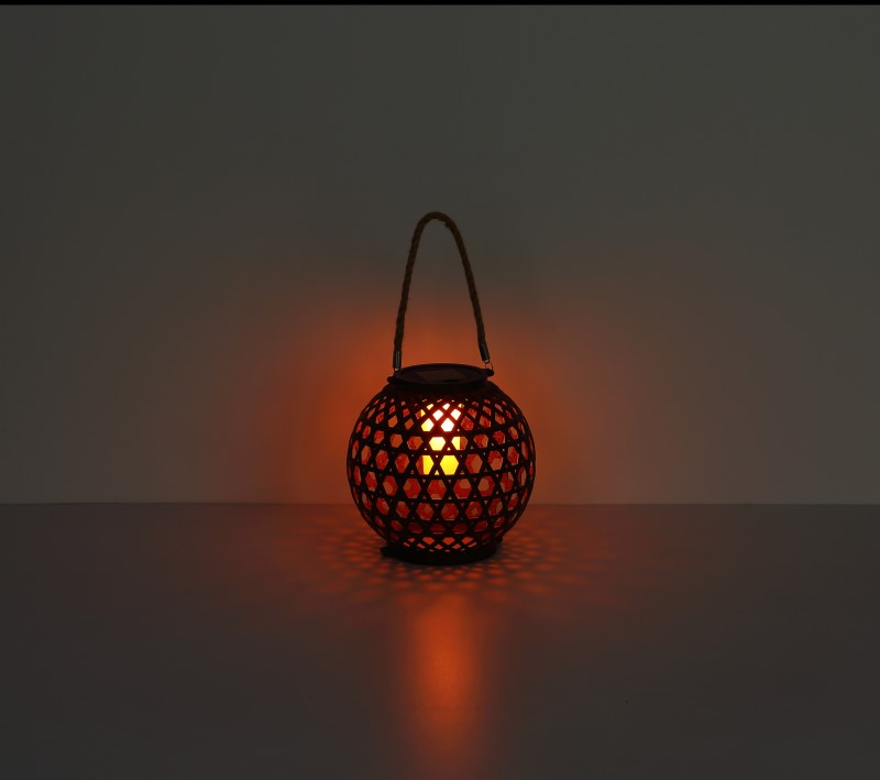 Solárny led lampáš plastový imitácia hrdze 12xLED 1800K efekt ohňa priemer 20cm IP44