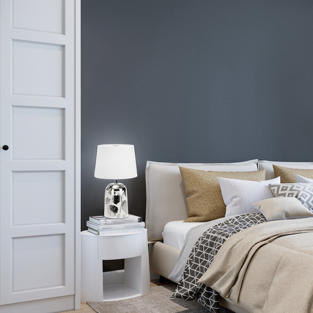 SONAL keramická nočná lampa biela/strieborná 1xE14/40W, výška: 30cm