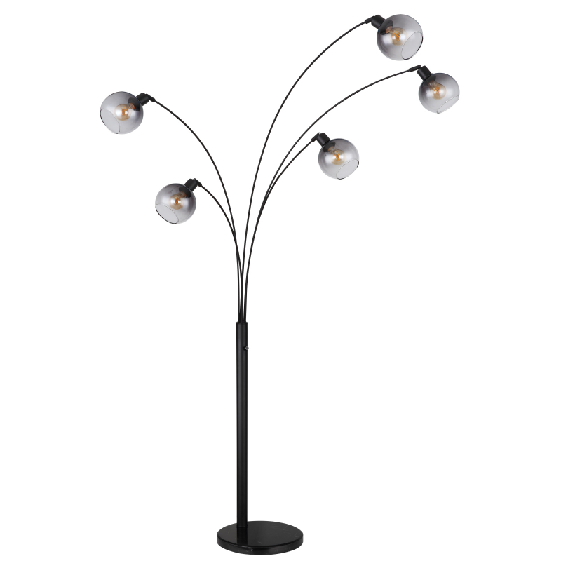 SEYMOUR stojanová lampa čierna/dymové sklo 5xE27/40W, výška: 208cm
