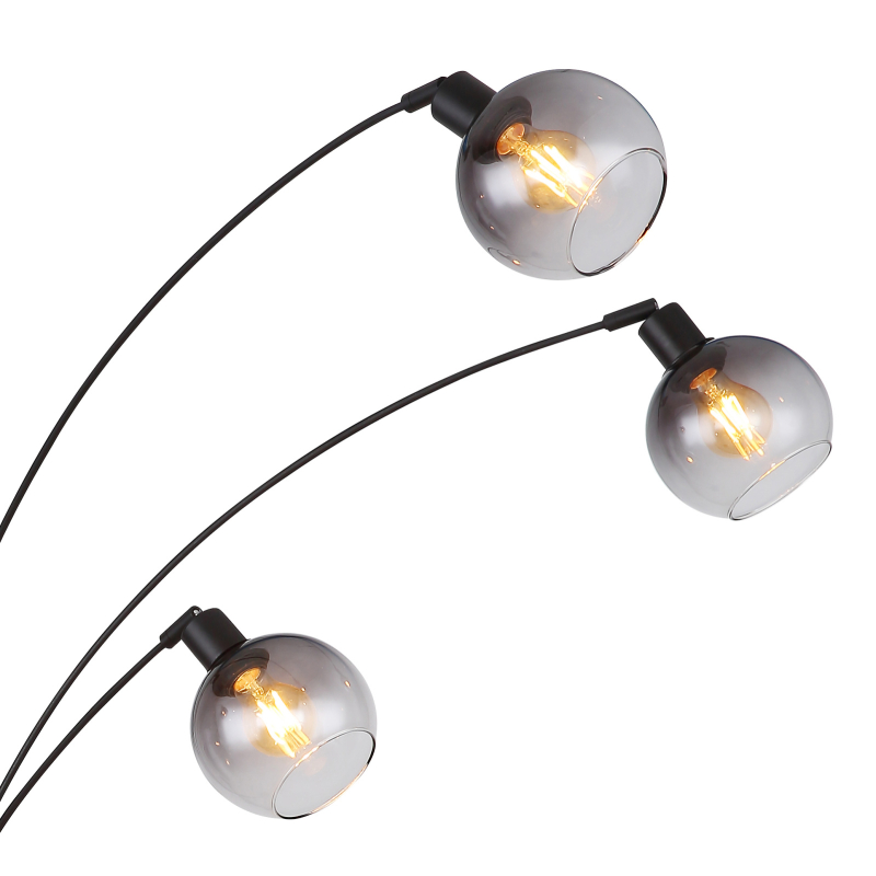 SEYMOUR stojanová lampa čierna/dymové sklo 5xE27/40W, výška: 208cm