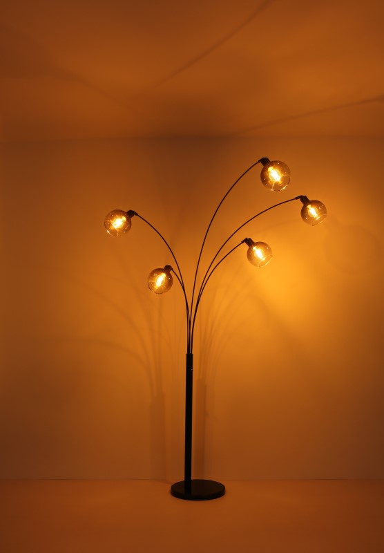 SEYMOUR stojanová lampa čierna/dymové sklo 5xE27/40W, výška: 208cm
