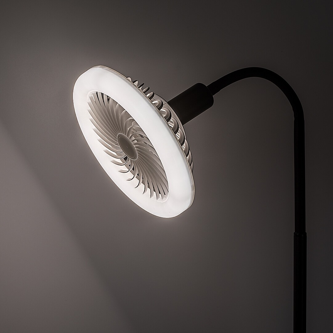 VENTURO stojanová lampa čierna s ventilátorom a svetlom LED 16W/ 3000K-4000K-6500K a diaľkovým ovládaním